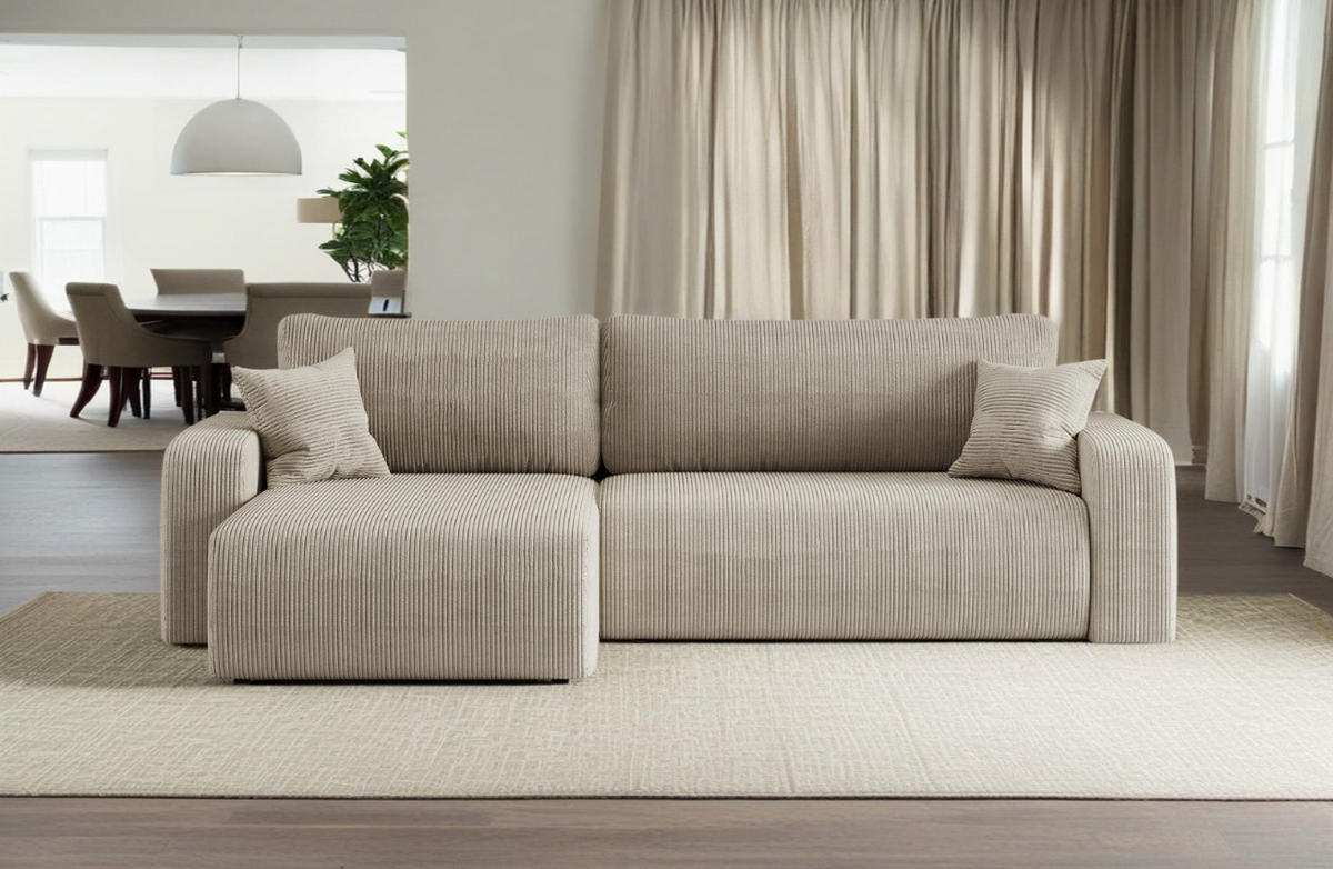 SCHLAFSOFA MILANO XL und bettkasten stoff Poso Dicker Cord Dunkelbeige Links - Beige, Holz (274/82/145cm) - Kaiser Möbel