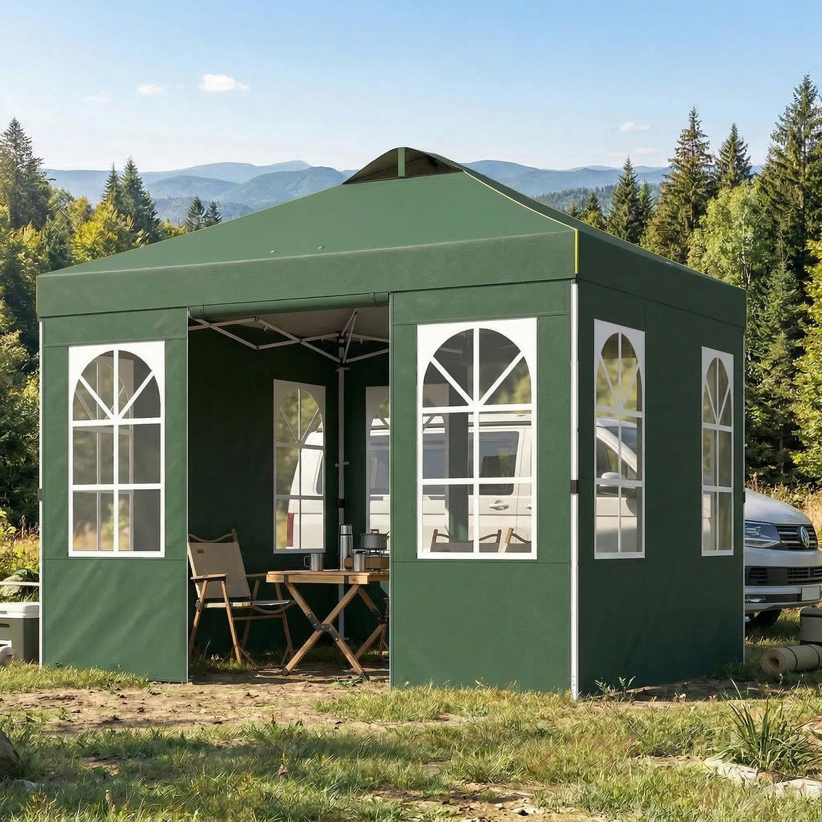 POP-UP-FALTZELT, 3×3m, grün - Dunkelgrün, Textil (293/272/293cm) - Vallsero