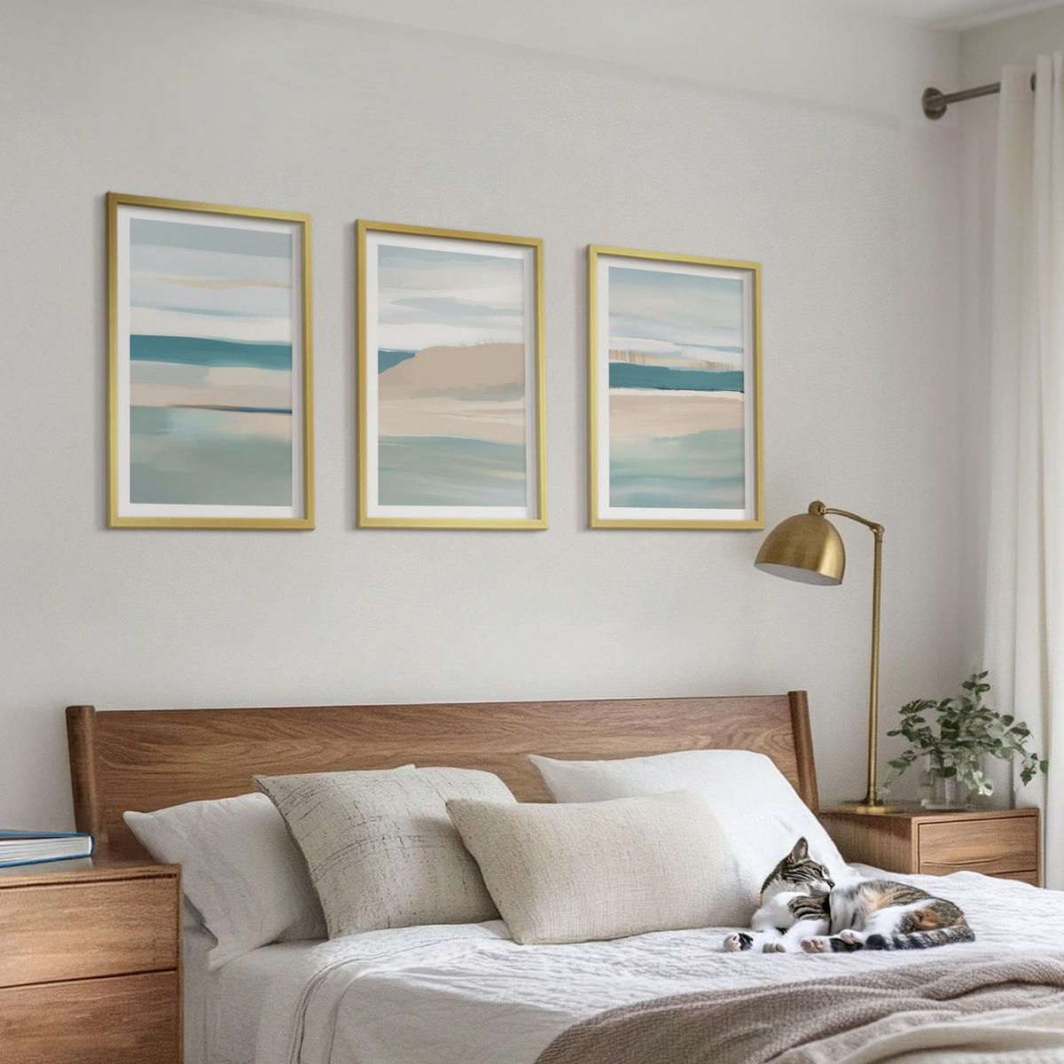 BILDER SET 3er Set - 40x60 cm Goldrahmen - Abstrakte blaue Landschaften - Goldfarben, Kunststoff (40/60cm) - TULUP