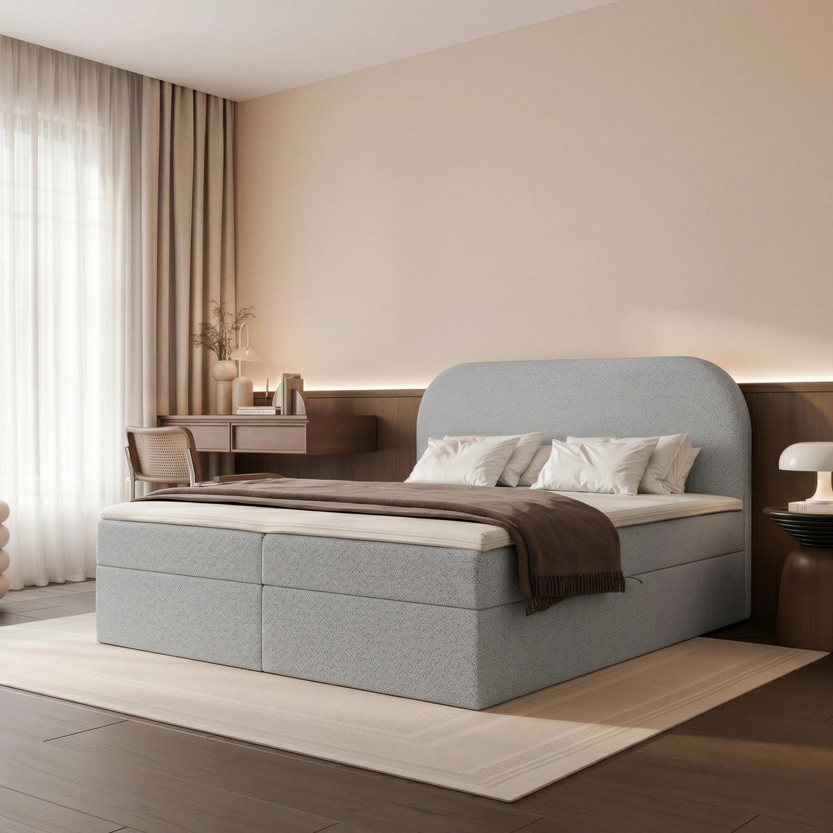 BOXBETT FUZZI 160x200 cm Graublau (Stoff Lumi) - mit 2 Bettkästen, Bonellmatratze und weichem Kopfteil - Blaugrau, Holzwerkstoff/Textil (160/200cm) - Ravio