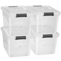 AUFBEWAHRUNGSBOX mit Deckel 45L semitransparent (4er-Set) - Weiß, Kunststoff (38/30/52cm) - Juskys