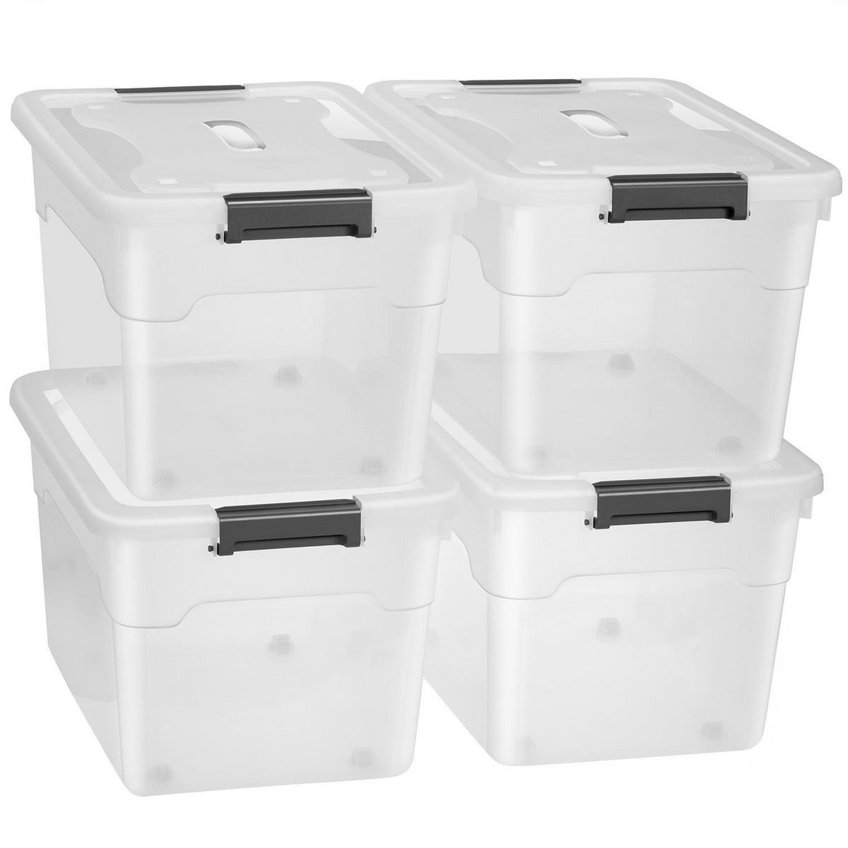 AUFBEWAHRUNGSBOX mit Deckel 45L semitransparent (4er-Set) - Weiß, Kunststoff (38/30/52cm) - Juskys