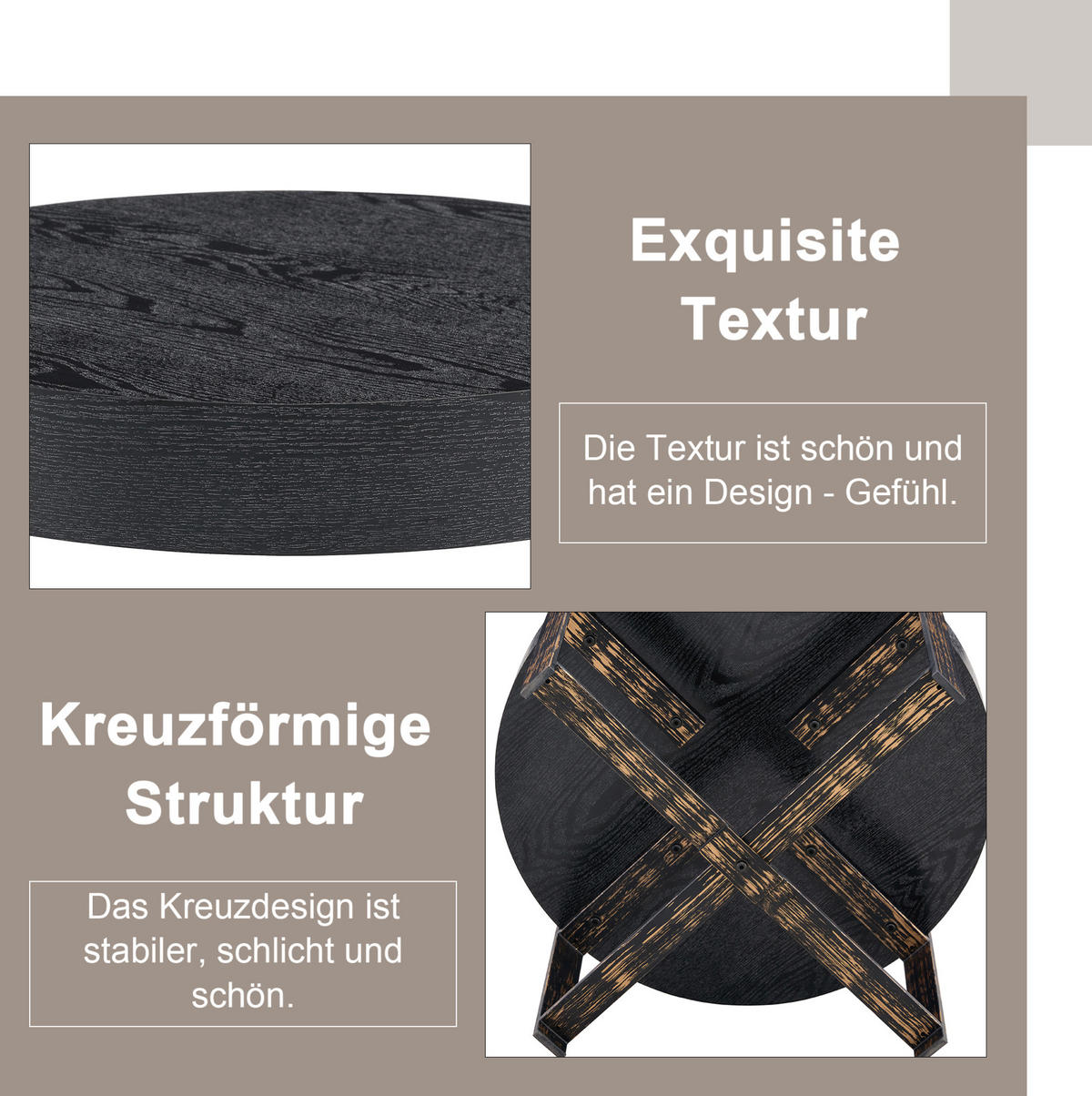 BEISTELLTISCH 68/39 cm in Schwarz mit Holzoptik und Metall-Kreuzgestell - Schwarz, Holzwerkstoff (68/68/39cm) - Flora Grace
