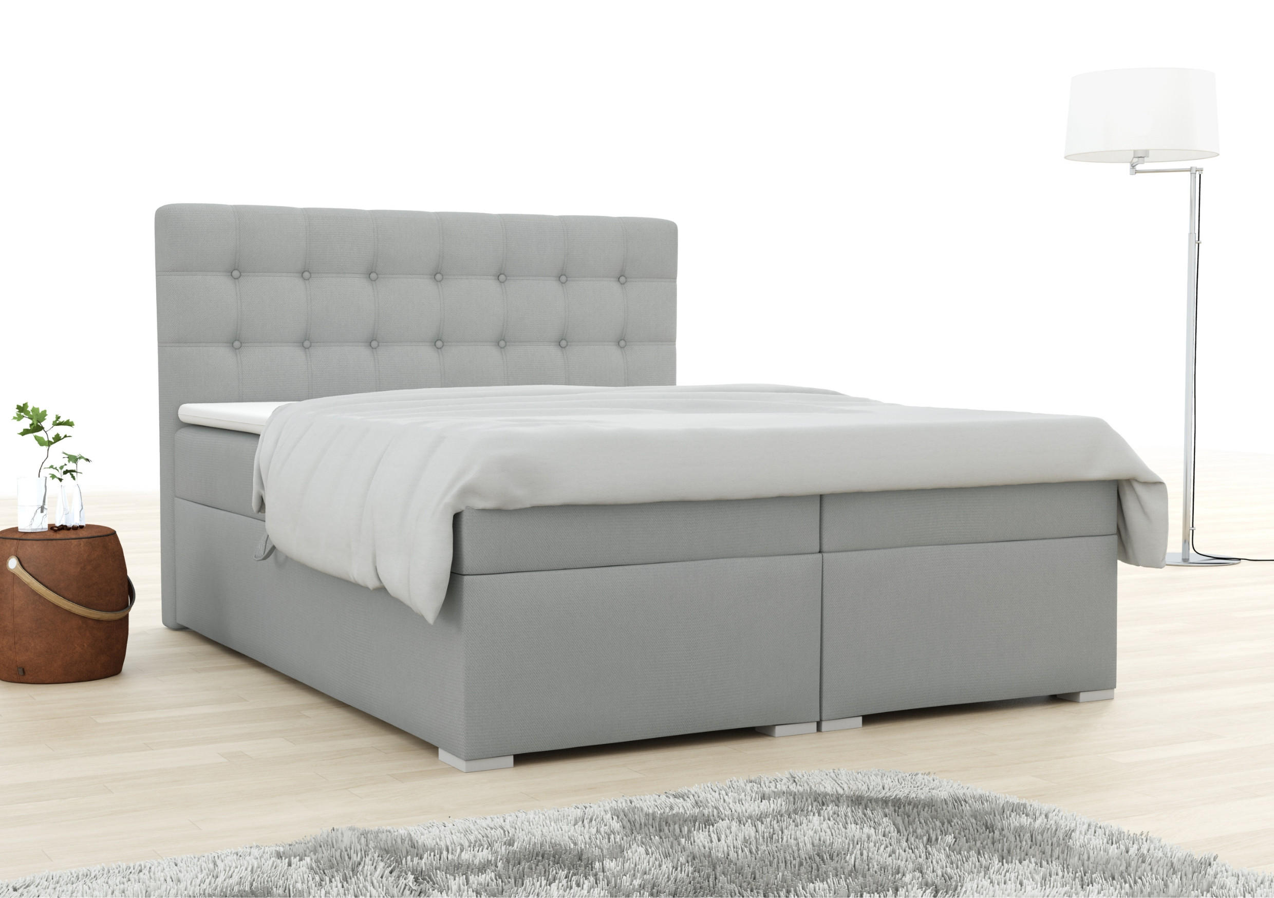 BOXBETT CLAUDIA 120x200 Velour Hellgrau mit Taschen-Federkernmatratzen 7 Zonen H4 - Hellgrau, Holzwerkstoff (120/200cm) - Deine Möbel 24