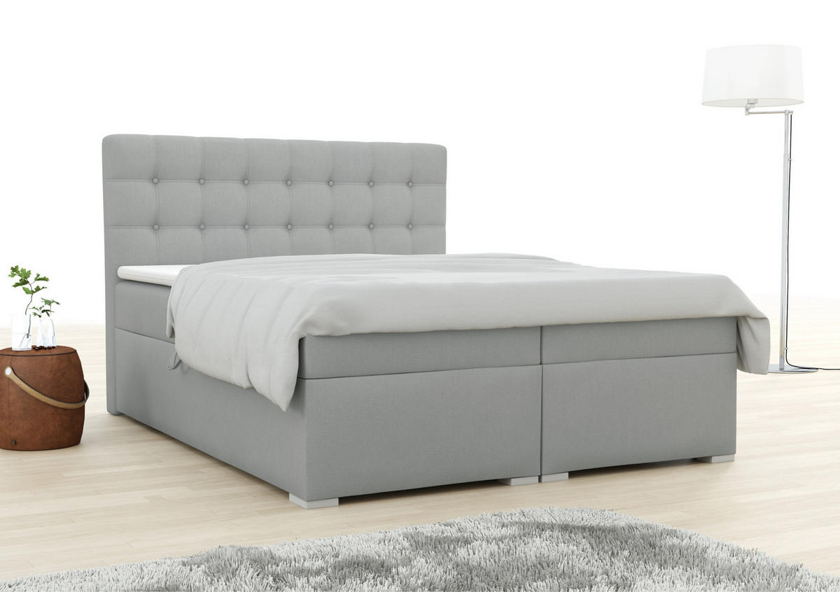 BOXBETT CLAUDIA 120x200 Velour Hellgrau mit Taschen-Federkernmatratzen 7 Zonen H4 - Hellgrau, Holzwerkstoff (120/200cm) - Deine Möbel 24