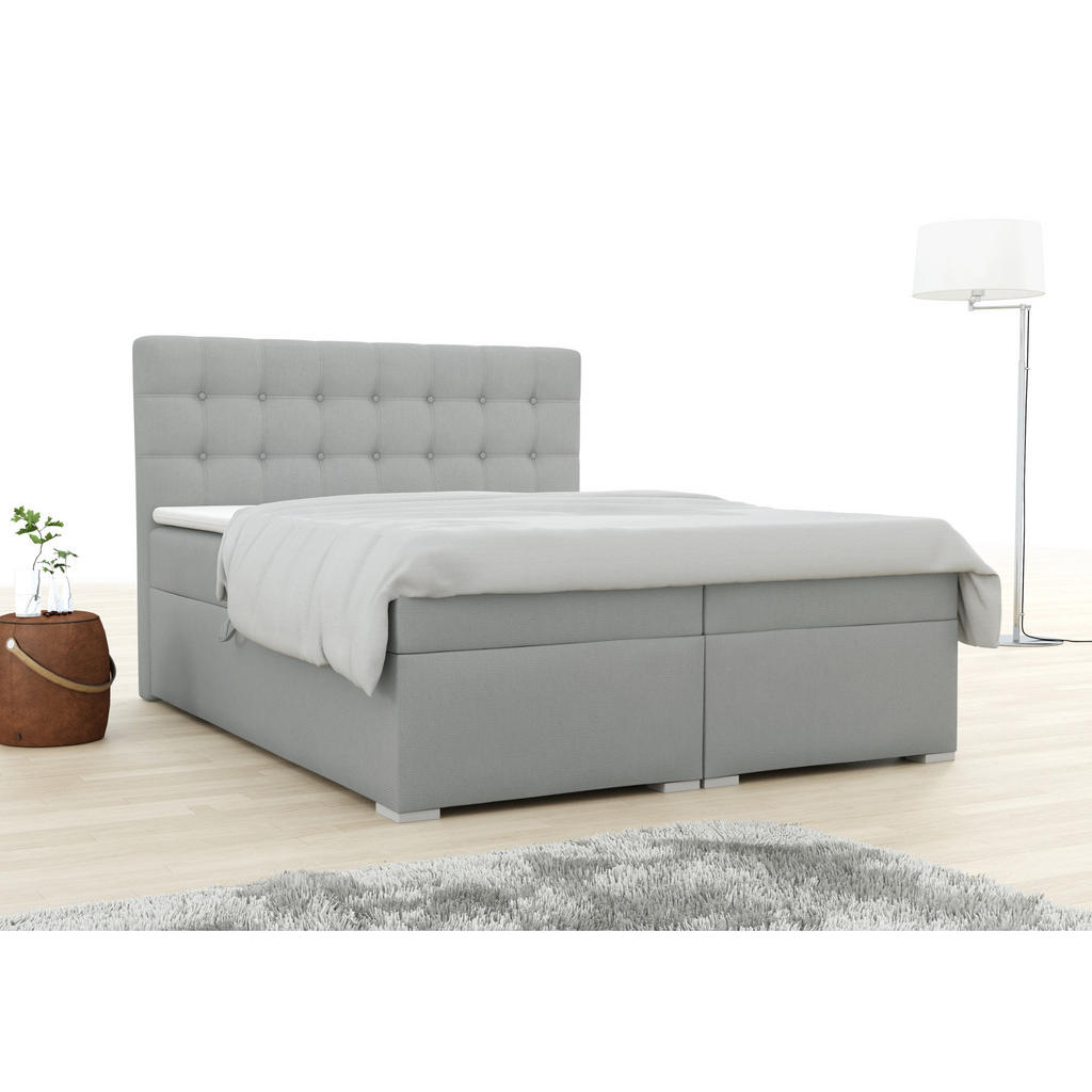 Thumbnail - Deine Möbel 24 Boxbett, Hellgrau, Holzwerkstoff, H4, Höhe ca. 19 cm, 200x200 cm, Schlafzimmer, Betten, Boxspringbetten