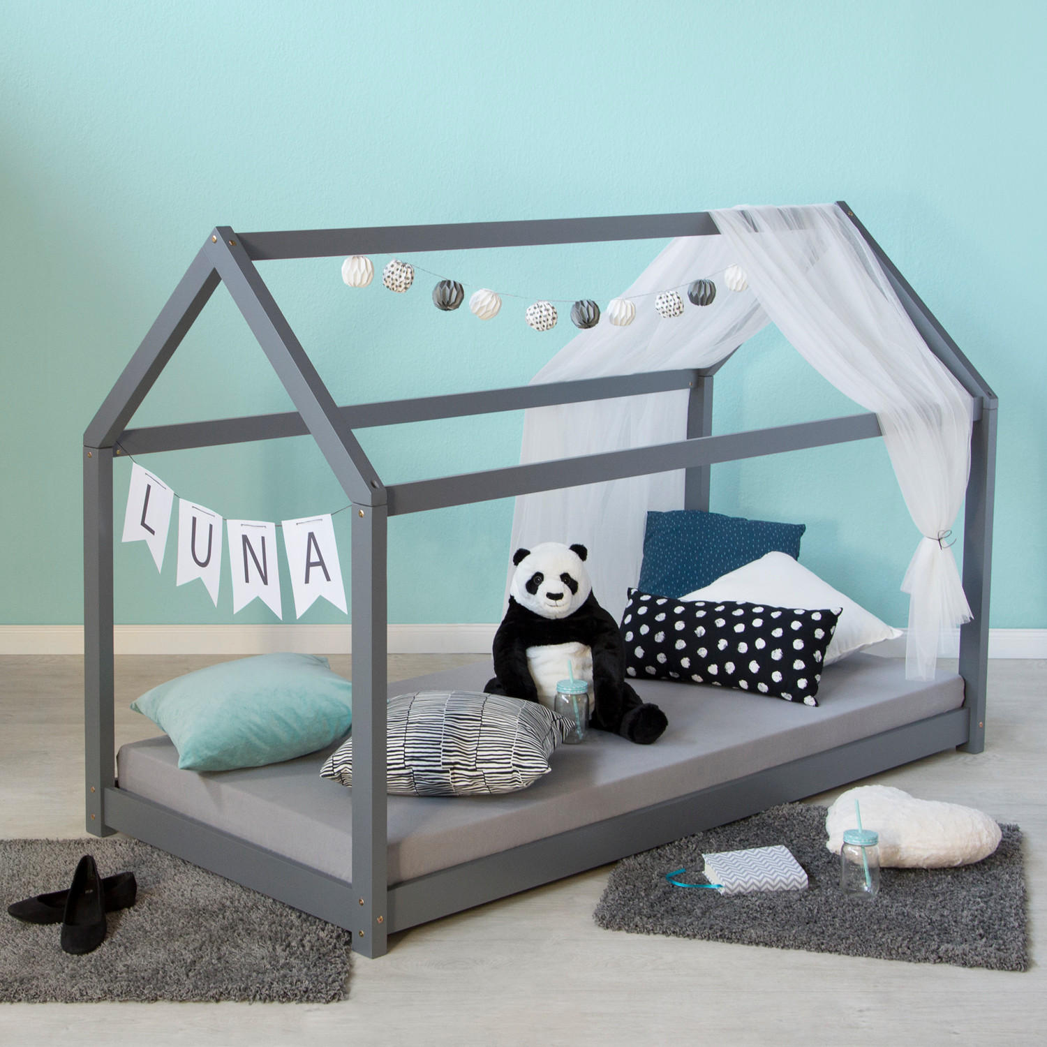 HAUSBETT 80/160 Grau - Grau, Holz (166/137/87cm) - Homestyle4u