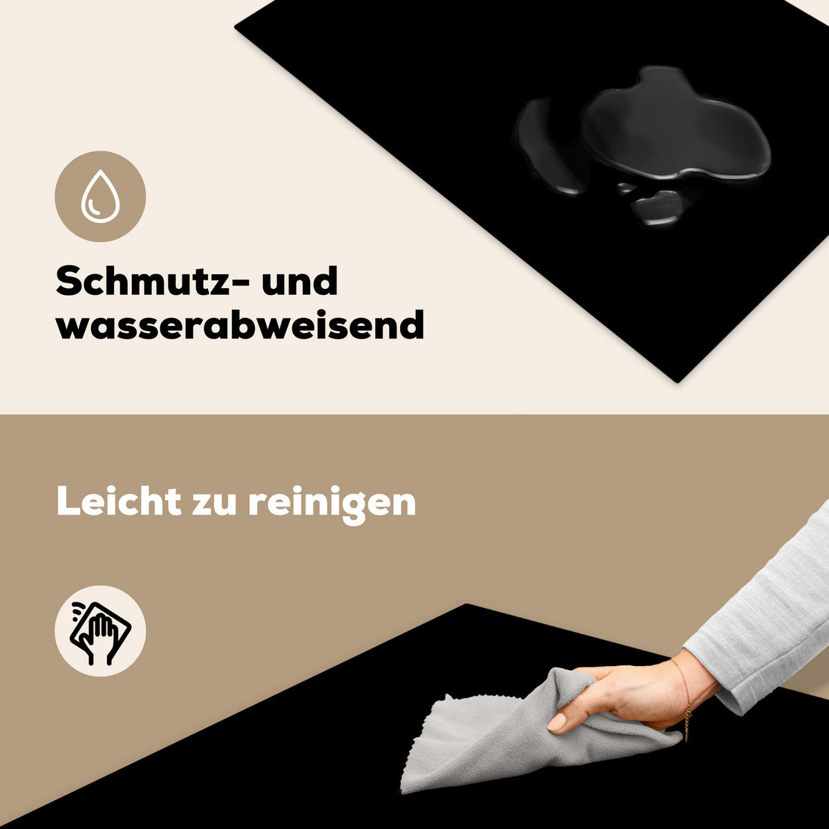 HERDABDECKPLATTE Schwarz - Einfarbig 80x52 cm - Schwarz, Kunststoff (80.2/0.2/52.2cm) - MuchoWow