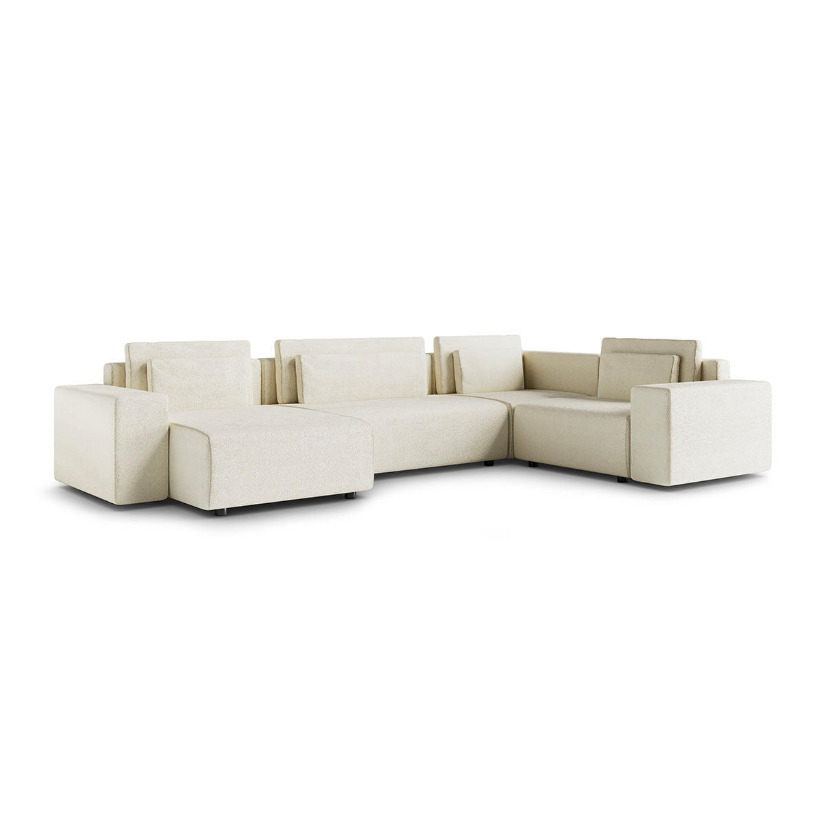 PANORAMASOFA Lorenzo 5 Sitzplätze Cremefarben - Weiß, Holz (378/85/236cm) - Petits-meubles