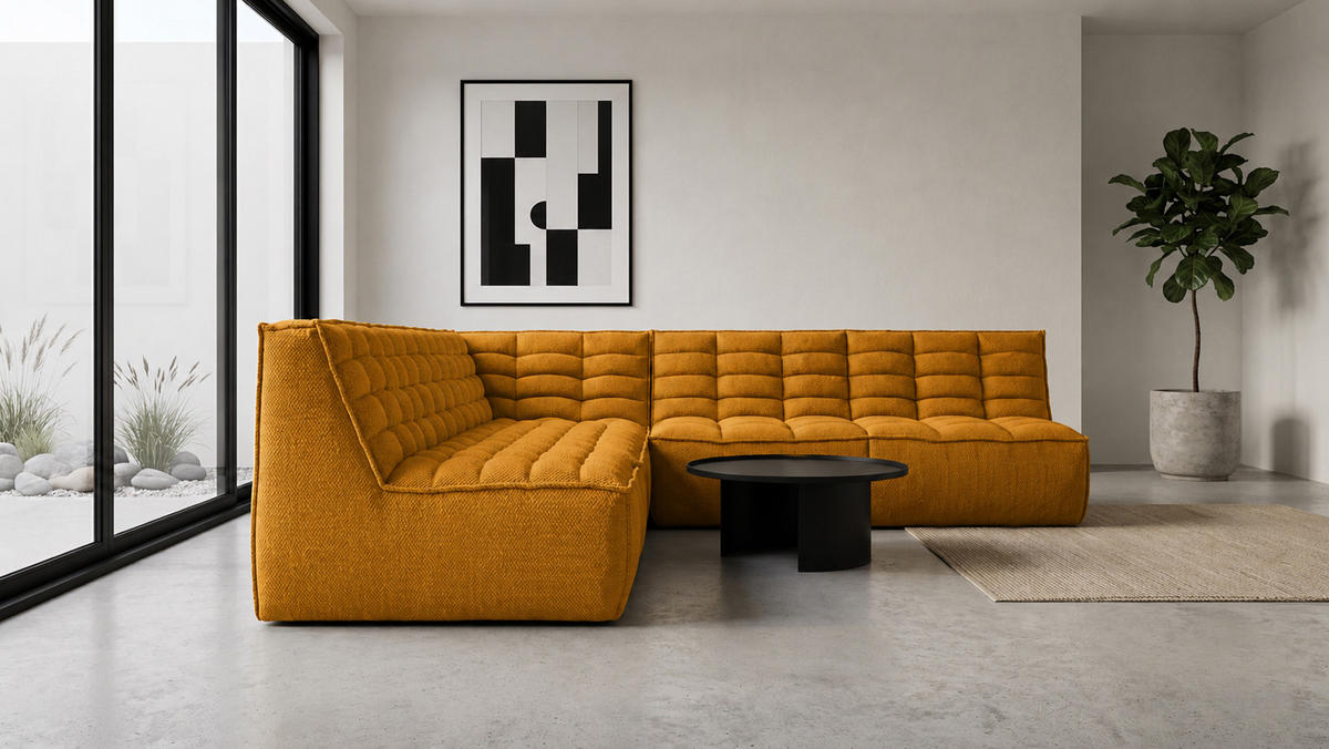 ROHOVÁ SEDAČKA modulární ve tvaru L, plyšová tkanina Pop, Hořčicová, Levá strana, LAZY L - žlutá, dřevo (333/253cm) - Kaiser Möbel