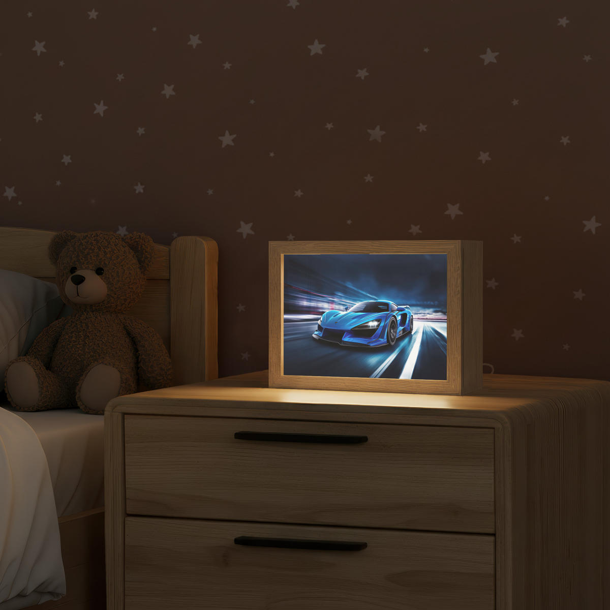 NACHTTISCHLAMPE Auto - Blau - Jungen - Kind 20x15 cm - Blau, Holzwerkstoff (8/20/15cm)