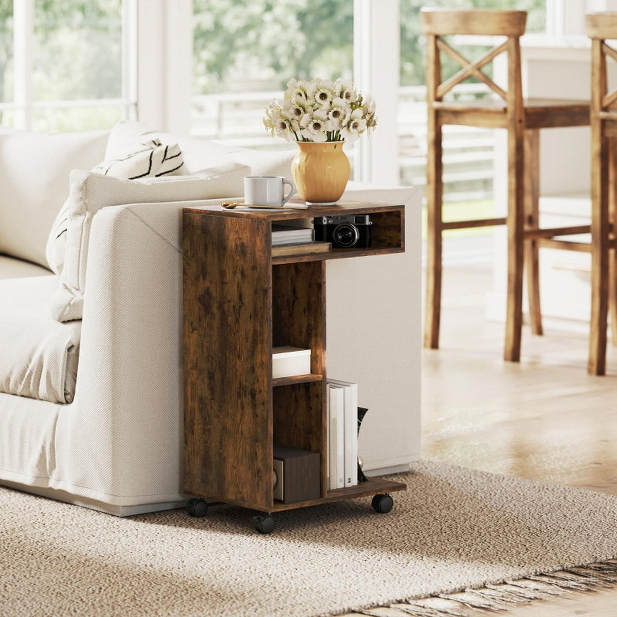 BEISTELLTISCH 40/30/69 cm rustikalbraun aus Holz mit Rollen - Braun, Holz (40/30/69cm) - OKWISH