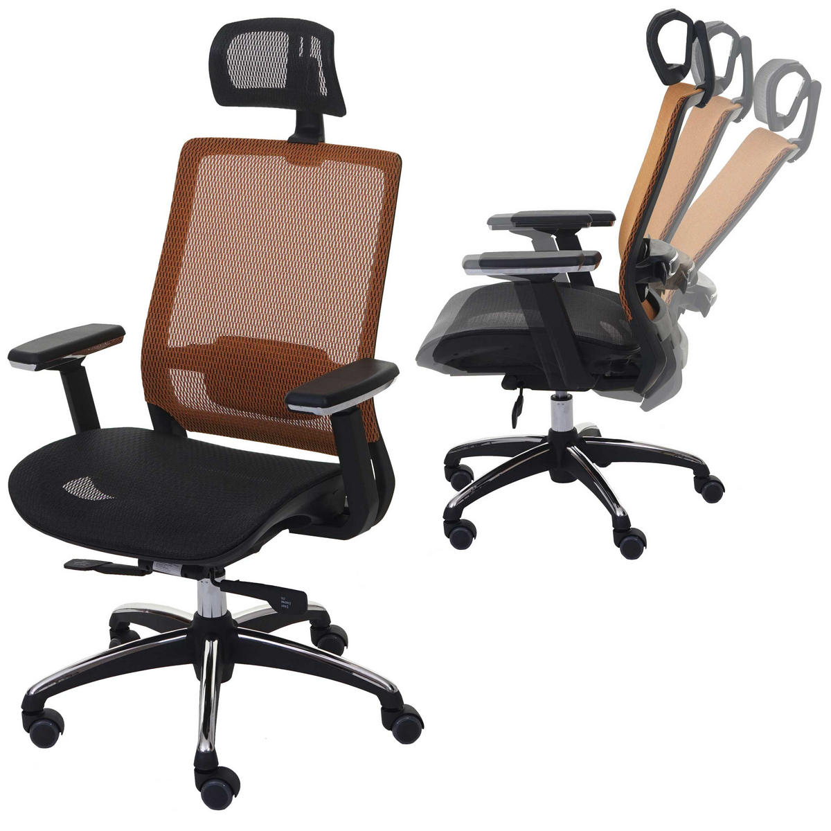 BÜROSTUHL Schwarz, Orange - Schwarz/Orange, Textil (63/124/68cm) - MCW