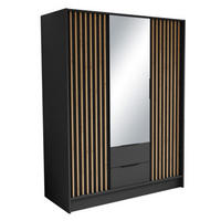 SCHRANK Schwarz ORE Mit Lamellen Und Spiegel Mit Spiegel - Goldfarben/Schwarz, Holzwerkstoff (150.5/200/51cm) - Sepro Meble