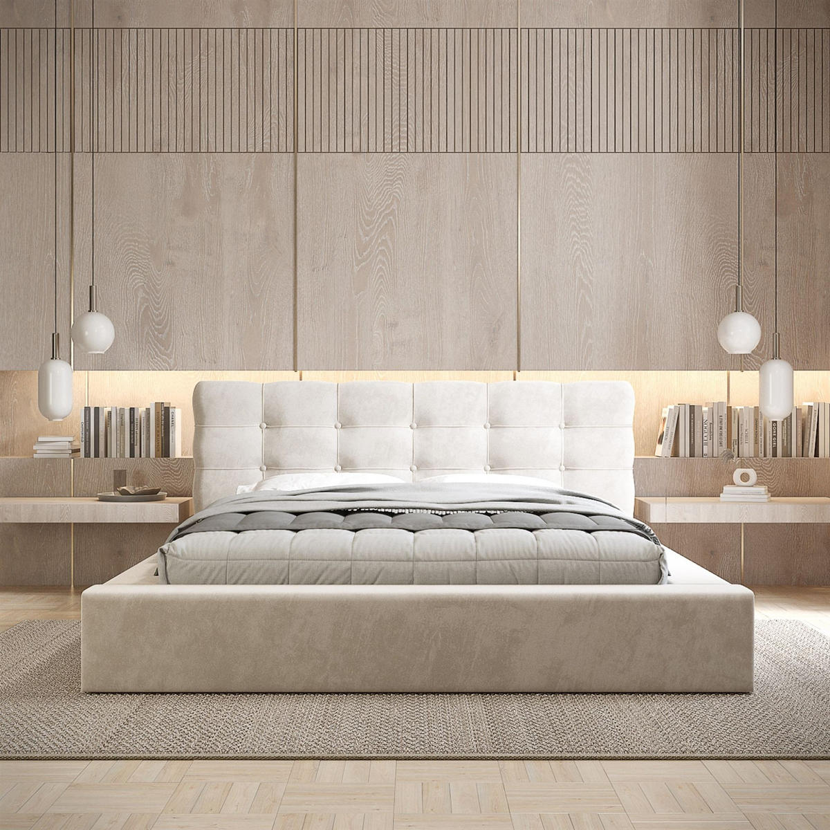 POLSTERBETT Antonio Stoff Ditra - Beige, Holzwerkstoff/Textil (160/200cm) - Fun Möbel