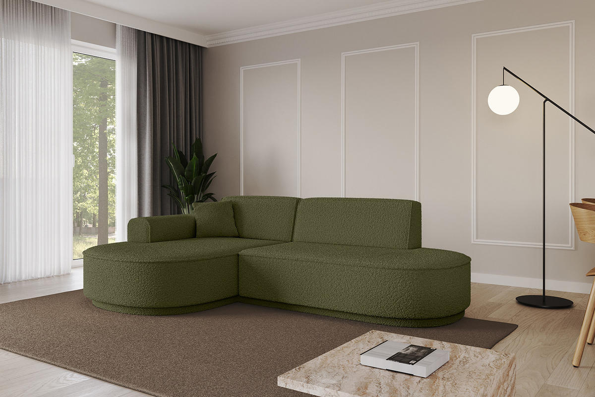 ECKSOFA Ottomane Links MARI-L1-v3 - 243x171x83 cm Grün Bouclé - Schwarz/Grün, Holzwerkstoff/Kunststoff (243/171cm) - ALTDECOR