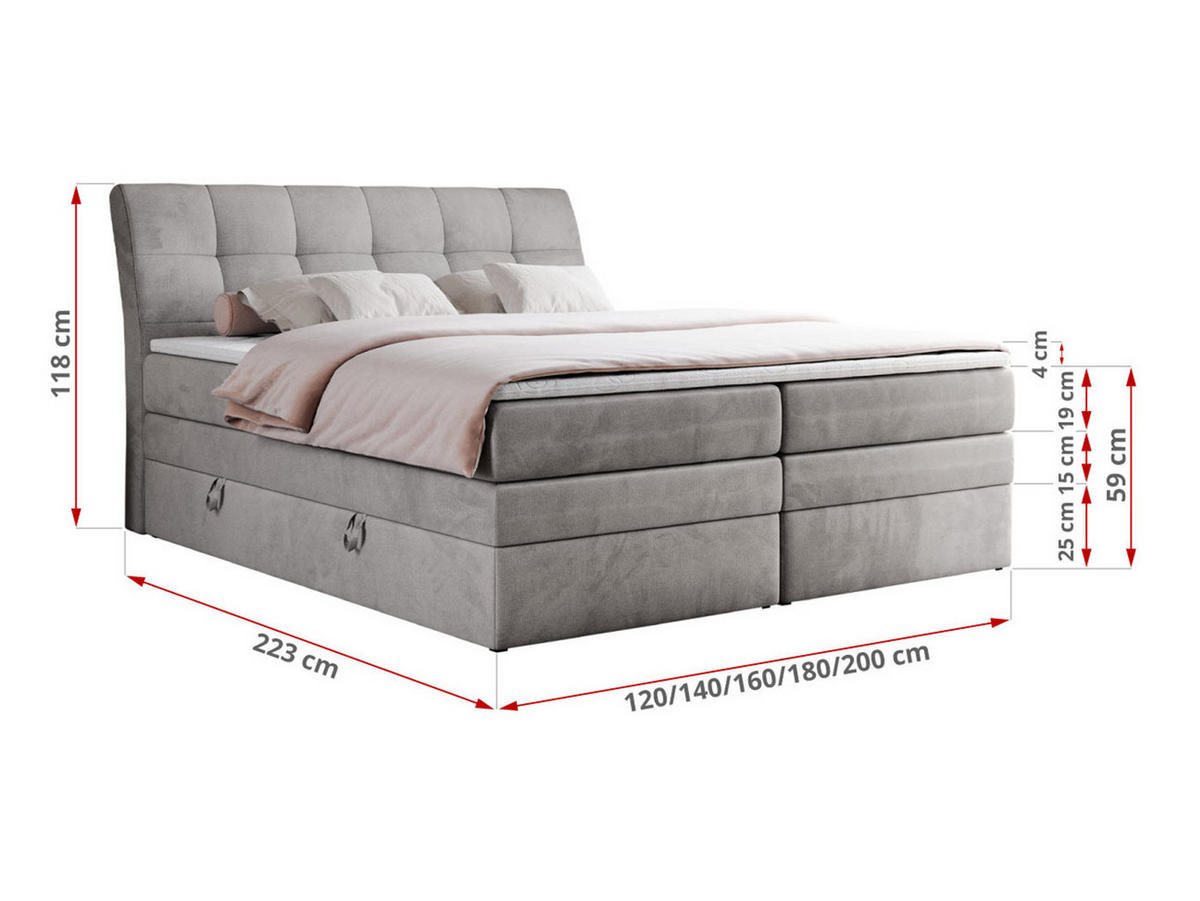 BOXSPRINGBETT GOLD-10 KING 120/200 Hellgrau Velvet - H3 - Hellgrau, Holz/Textil (120/200cm) - MKS