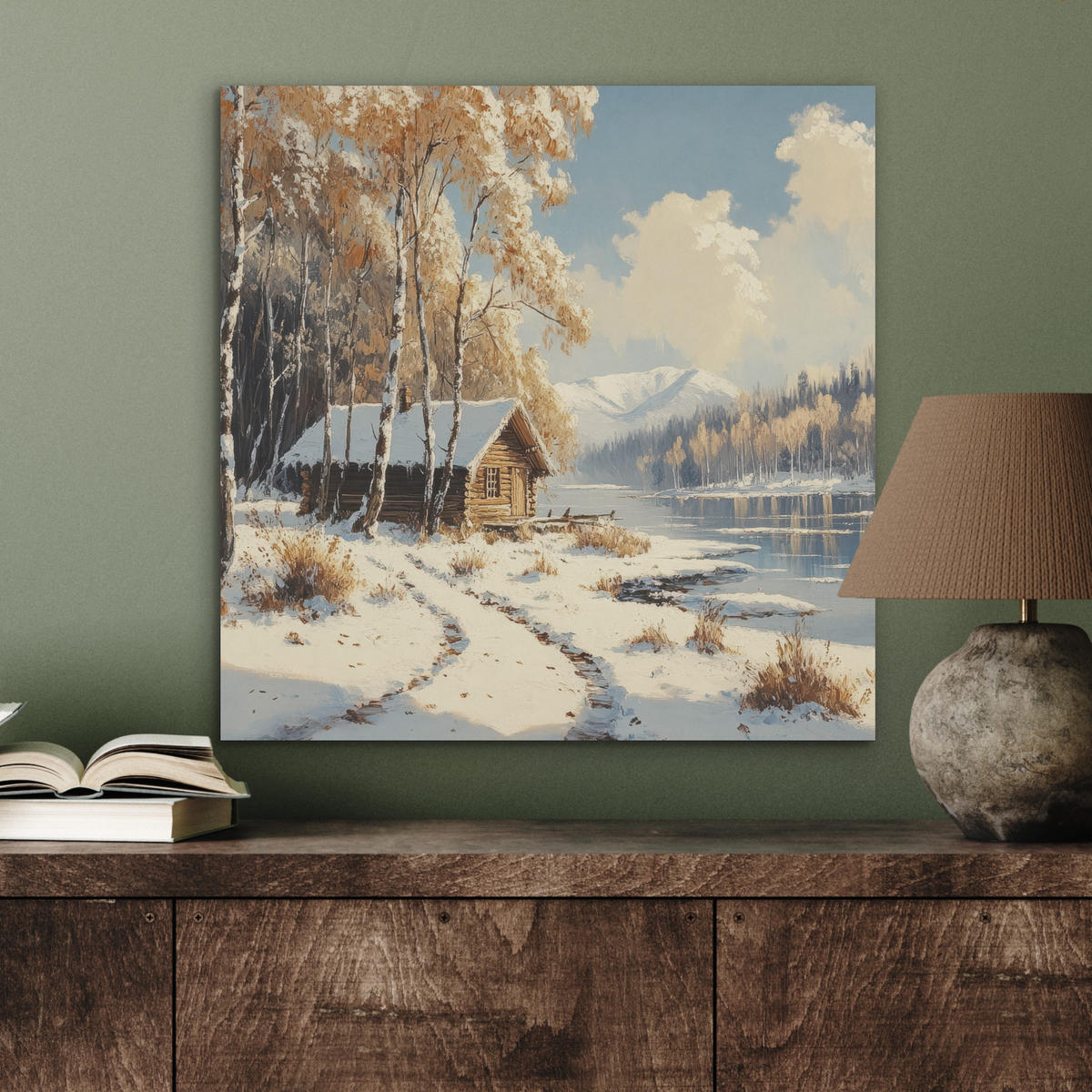 AKUSTIKBILD Winter - Schnee - Zuhause - Natur Wandbilder 60x60 cm - Hellbraun, Kunststoff (60/60/0.9cm) - MuchoWow