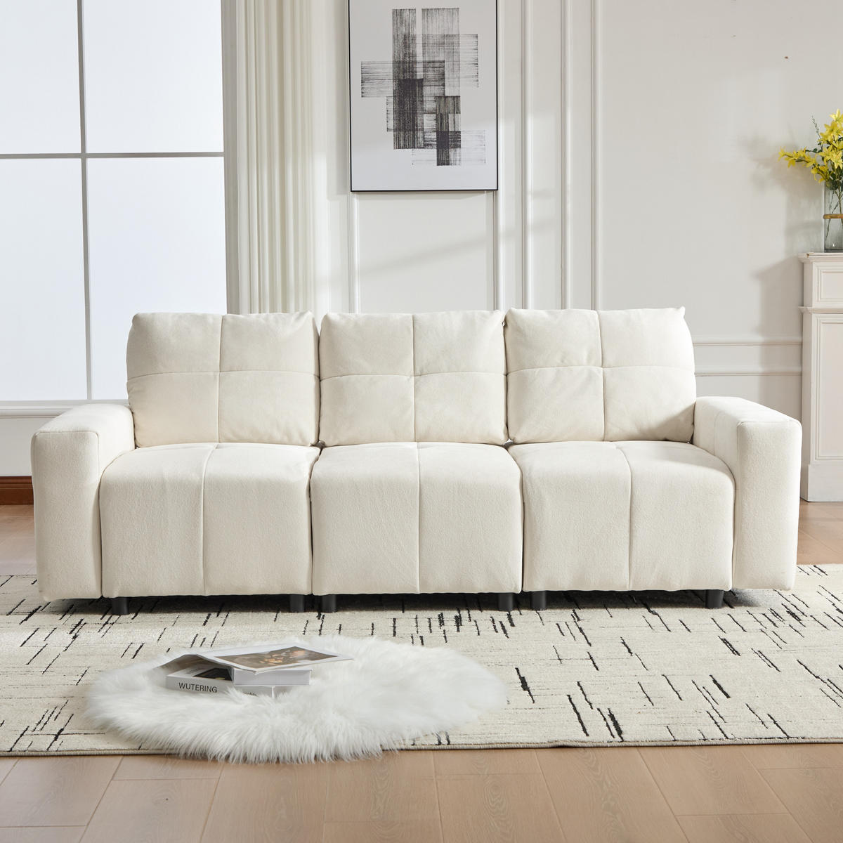 ECKSOFA 213/94/84 cm Beige Weiß mit Schlaffunktion - Creme, Textil (213/94cm) - Oxeza