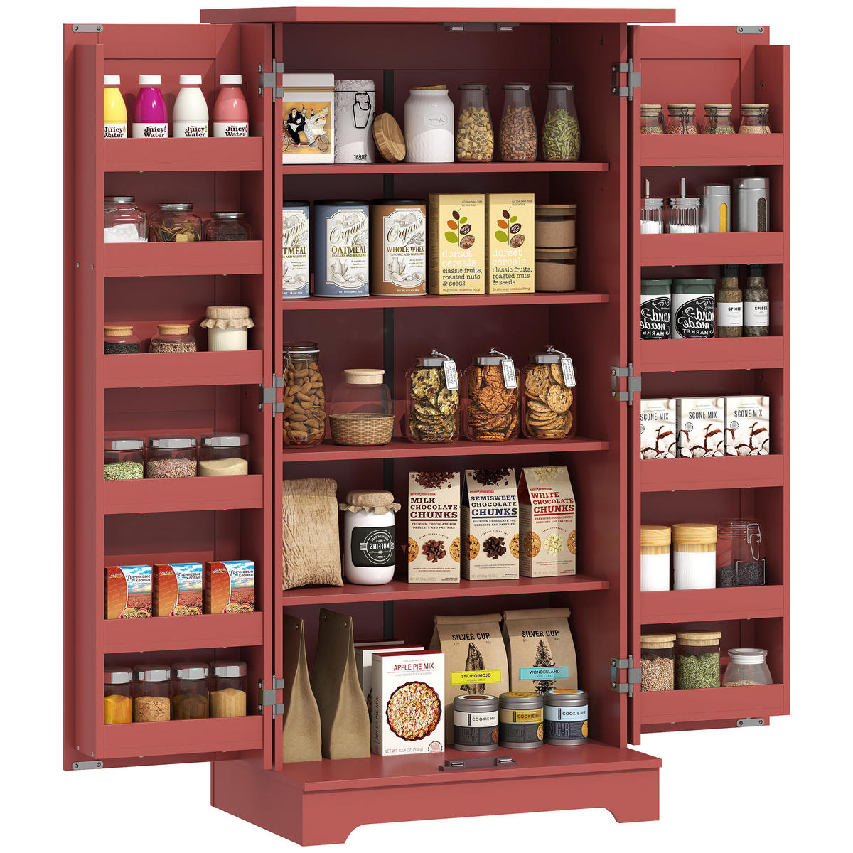 SIDEBOARD DE-11317 5 Ebenen, verstellbare Böden & Türregale Rot - Rot, Holzwerkstoff (60/120/40cm) - ComfortXL