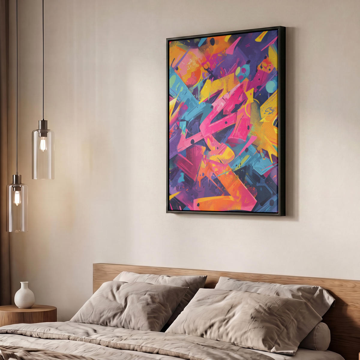 LEINWAND Bilder mit Rahmen - Abstrakt - Formen - Farbenfroh - 60x80 - Magenta, Textil (60/80cm) - MuchoWow
