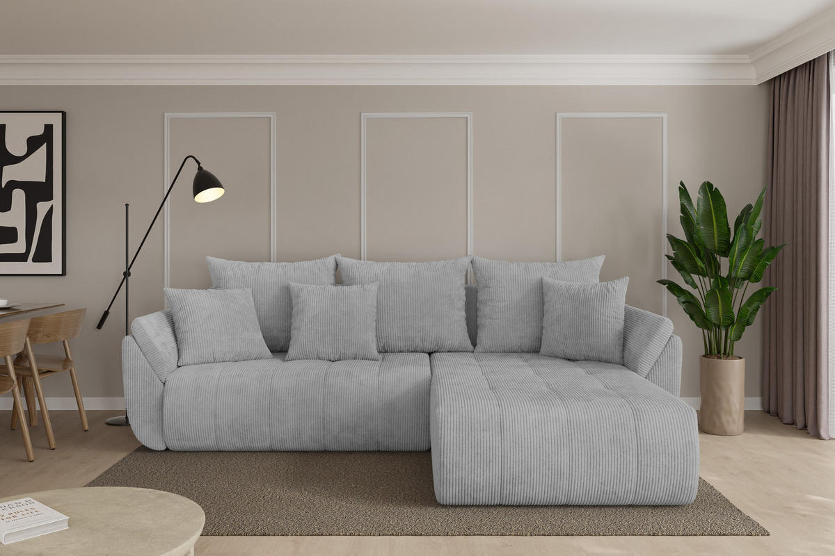 ROHOVÁ SEDAČKA s funkcí spaní, otoman vpravo TOKO-L 277x194x86 šedá manšestr - šedá/černá, kompozitní dřevo/textil (277/194cm) - ALTDECOR