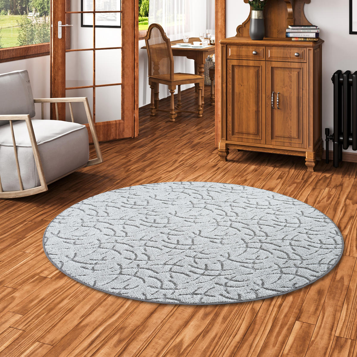 KONTURENSCHNITT HOCHFLOR TEPPICH FRIEDA RUND - Grau, Textil (200/200cm) - Snapstyle