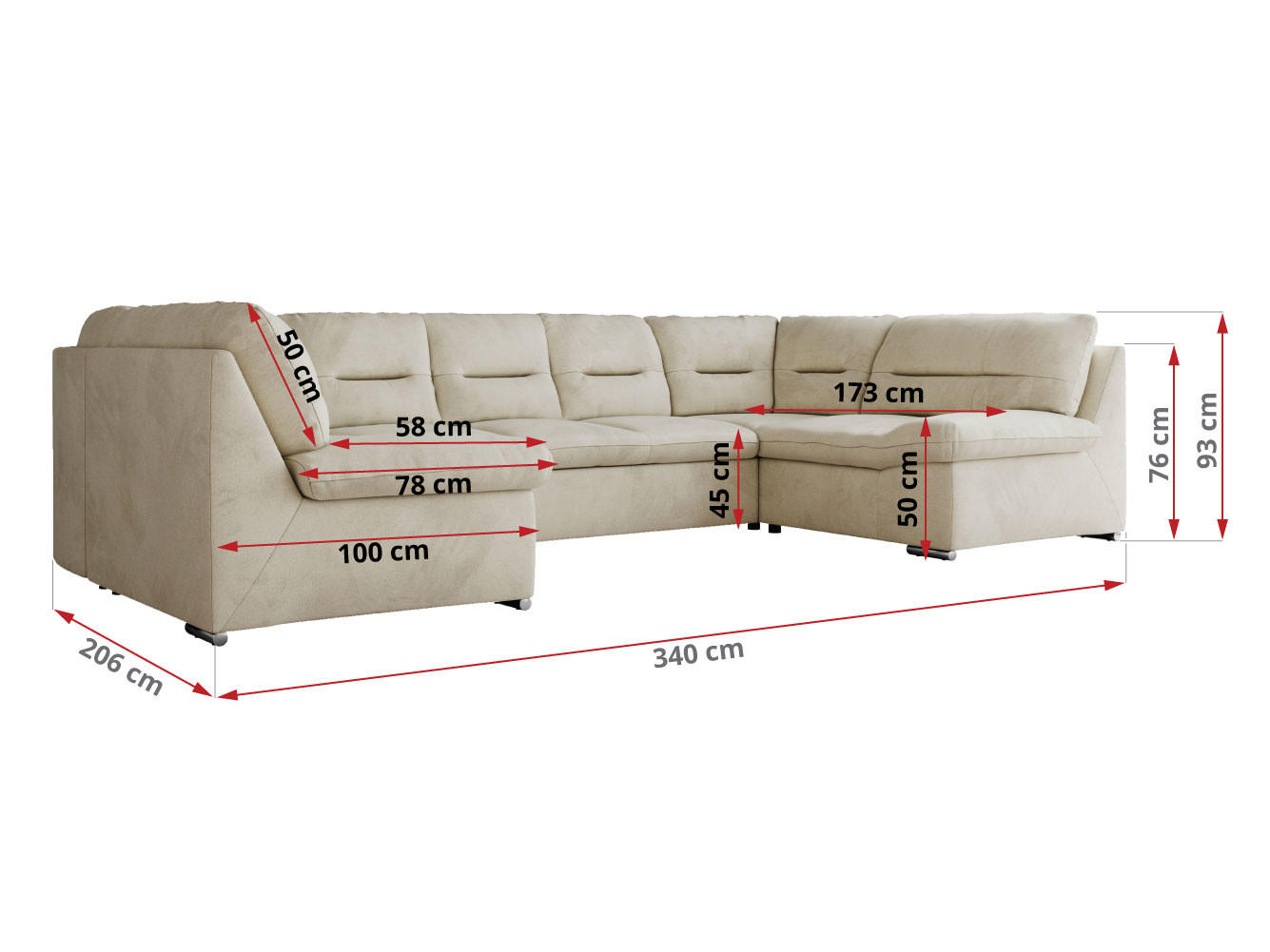 MKS Wohnlandschaft Beige 340x93x206 cm