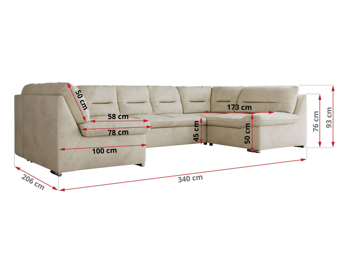 WOHNLANDSCHAFT COMODO U Beige Velvet - Beige/Silberfarben, Textil/Metall (340/93/206cm) - MKS