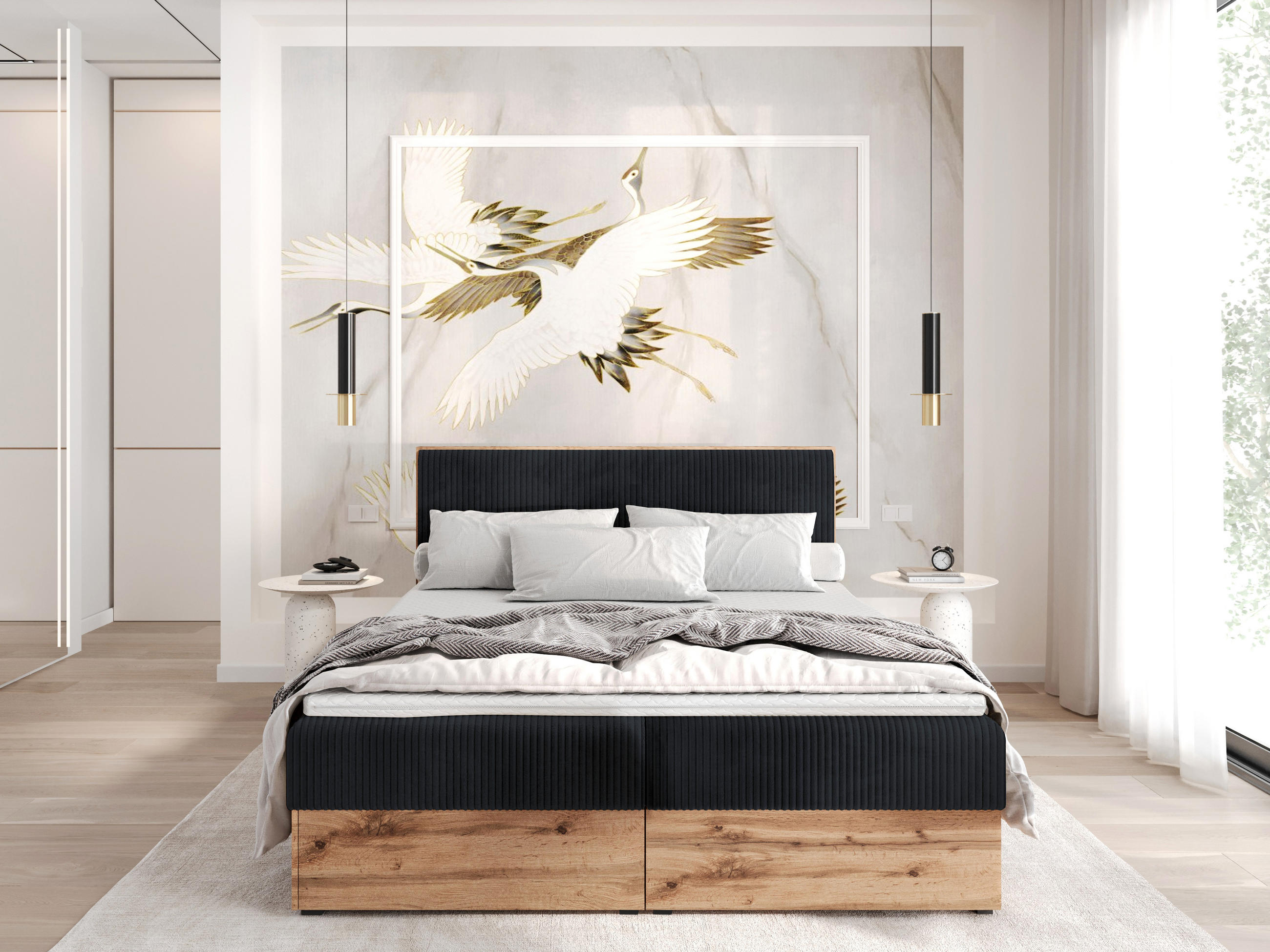 BOXBETT TESSA 200x200 Schwarz Cord - H3 - Schwarz, Textil (120/200cm) - AN-Moebel 4u
