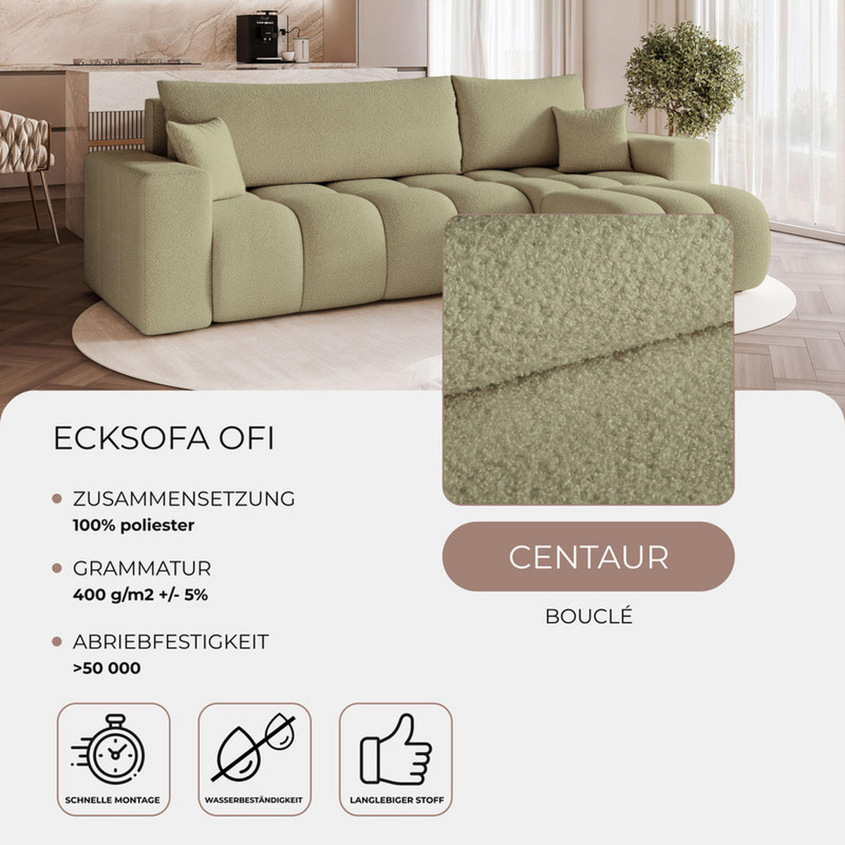 ECKSOFA OFI mit Schlaffunktion und Bettkasten Grün - Grün, Holzwerkstoff/Kunststoff (248/145cm) - Idohome