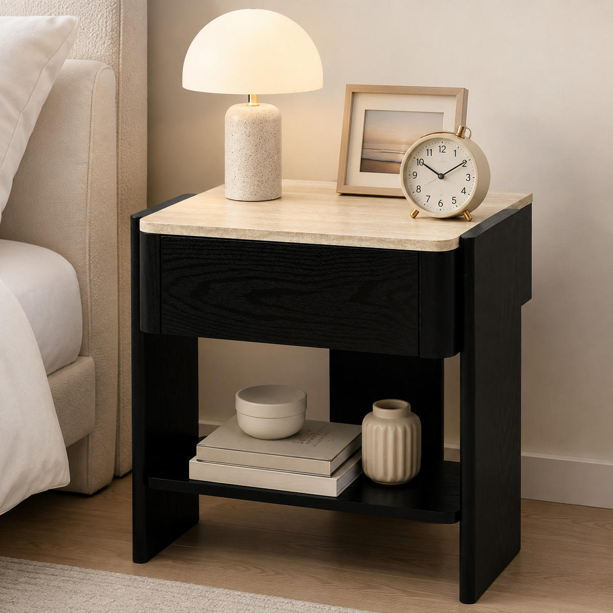 NACHTTISCH schwarz, B 55 × T 40 × H 53 cm - Schwarz, Holz (55/53/40cm) - Hometopia