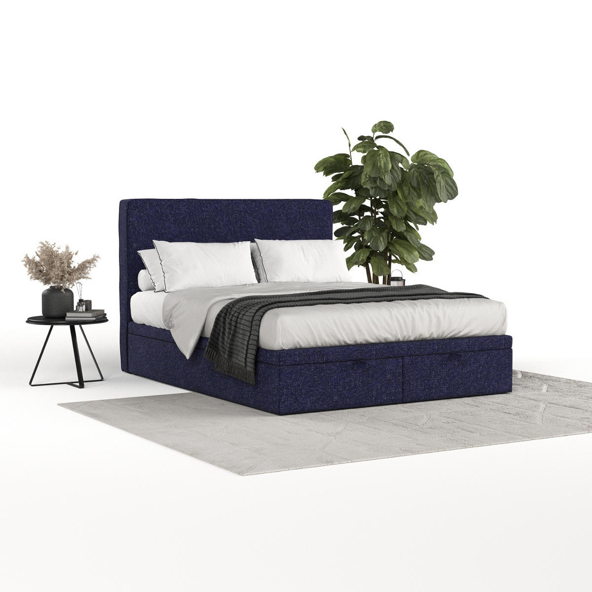 POLSTERBETT Hush mit Stauraum 120/200 cm Marineblau im Alta Stoff - Schwarz/Dunkelblau, Holz/Holzwerkstoff (120/200cm) - AltaBeds