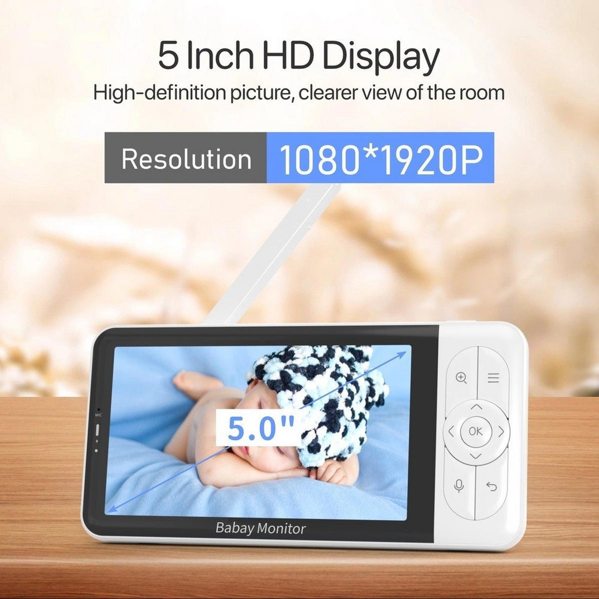 BABYPHONE, 5 Zoll HD Display，EU-Stecker - Weiß, Kunststoff - Authentics