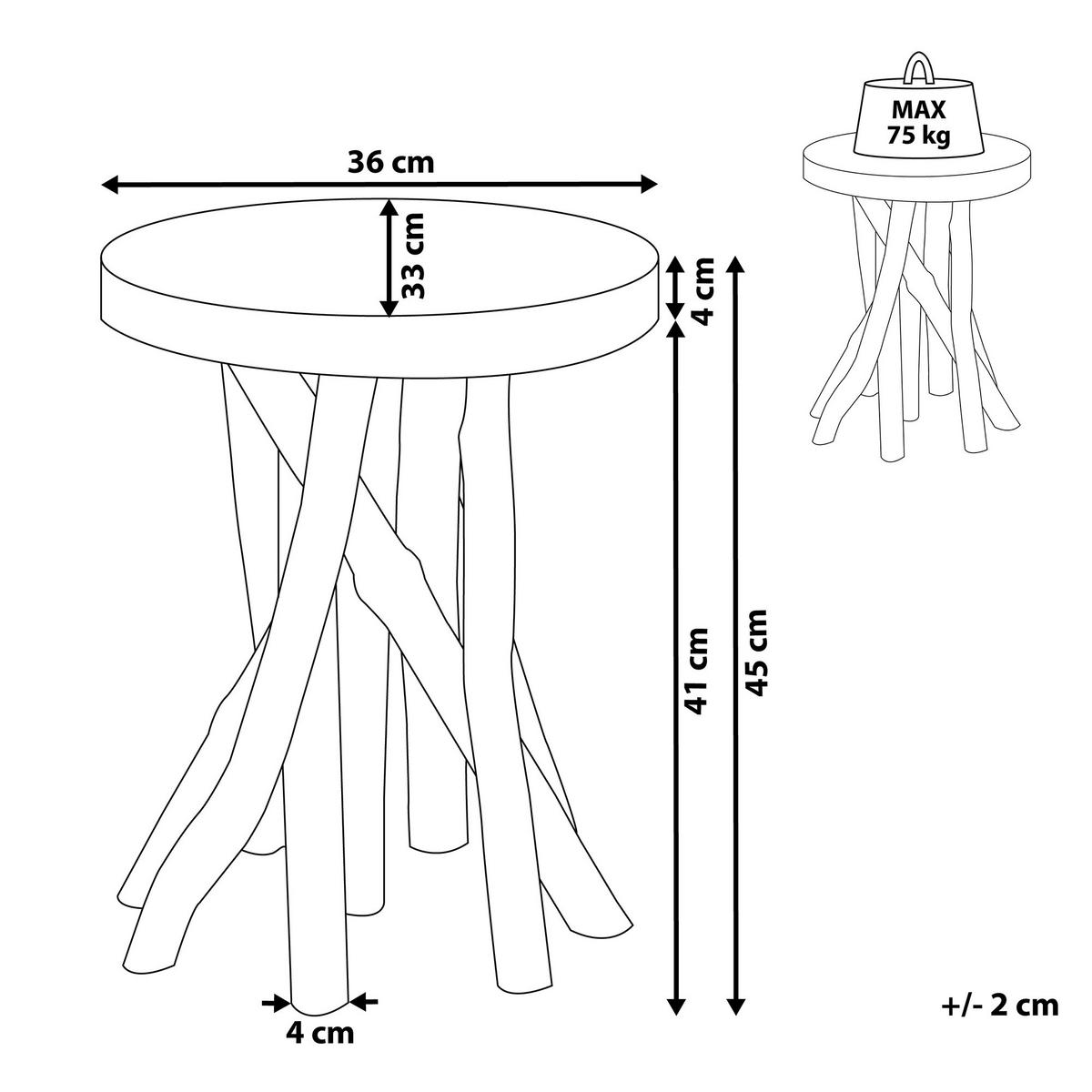 BEISTELLTISCH Teakholz braun rund Merritt - Hellbraun/Dunkelbraun, Holz (33/36/45cm) - Beliani