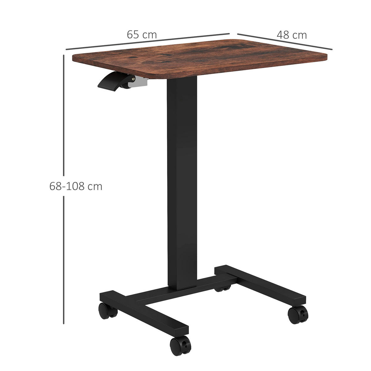 LAPTOPTISCH höhenverstellbar 65 x 48 x 68-108 cm Brown mit 4 Rollen - Braun, Holz (65/48/108cm) - Meubliv