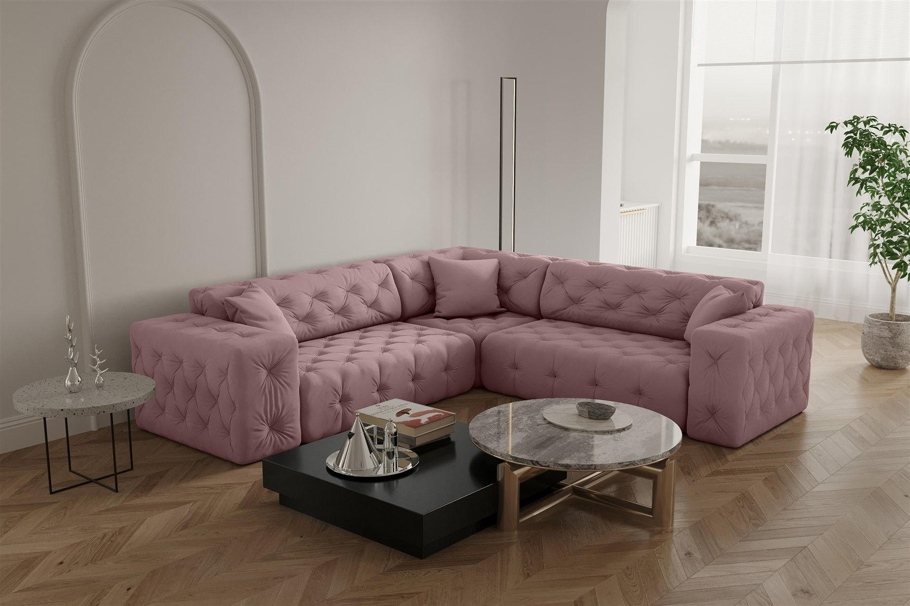 ECKSOFA Chantal - Pink, Holzwerkstoff/Textil (246/246cm) - Fun Möbel