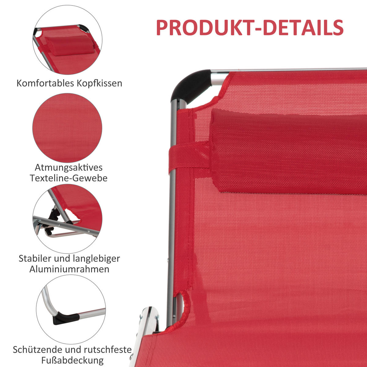 SONNENLIEGE - Rot, Textil/Metall (60/19.5/80cm) - Outsunny