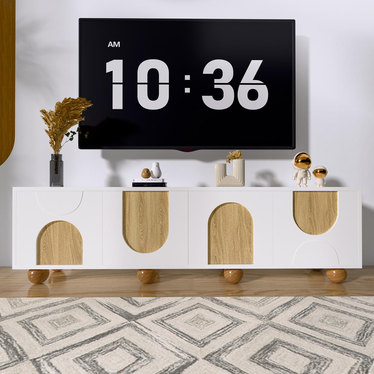 LOWBOARD 175/38/50 cm Natur/Weiß aus MDF und PB mit 4 Türen - Hellbraun, Holzwerkstoff (38/50/175cm) - OKMYHOME