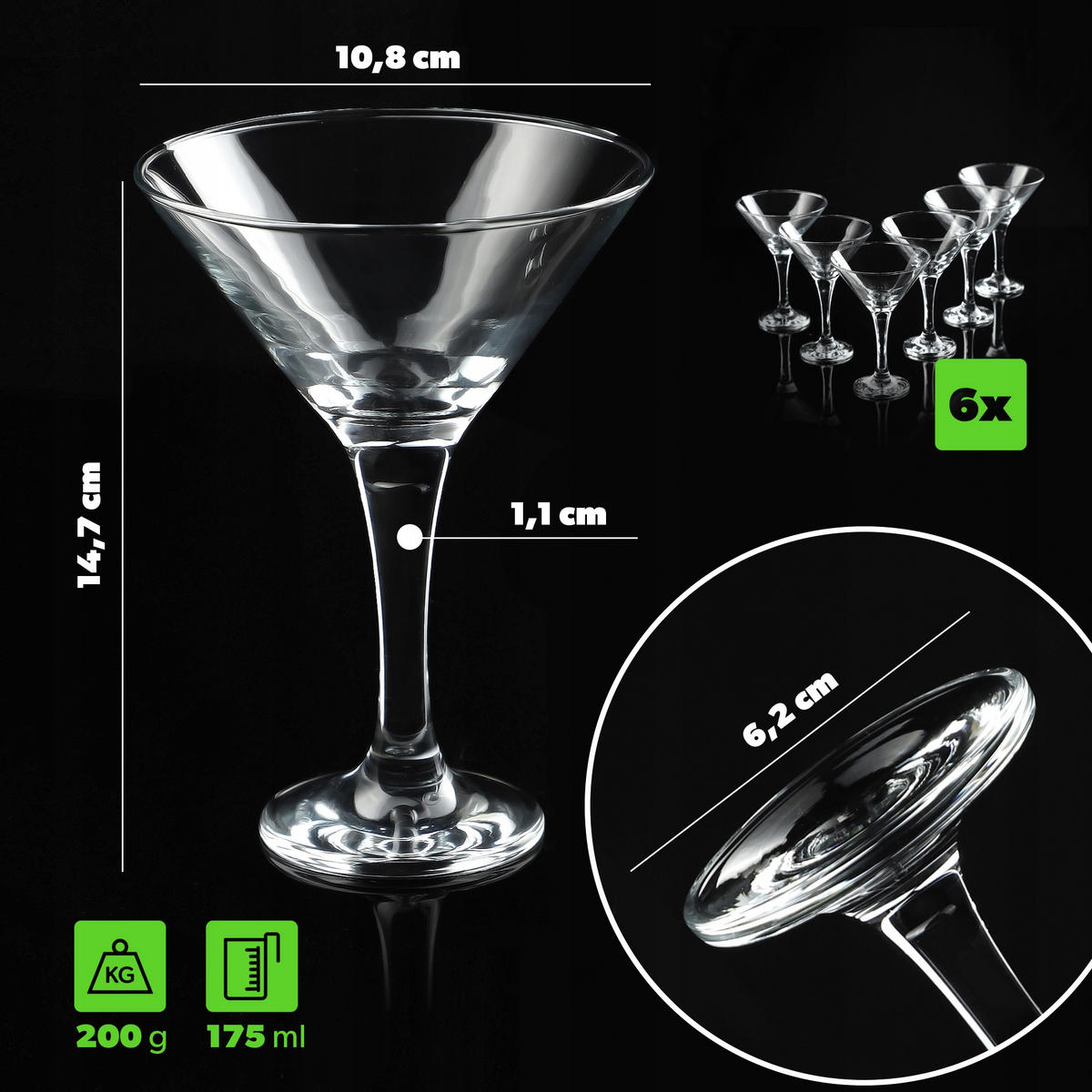 MARTINIGLÄSER, 175 ml, 6 Stück - Transparent, Glas (0.175L) - KADAX