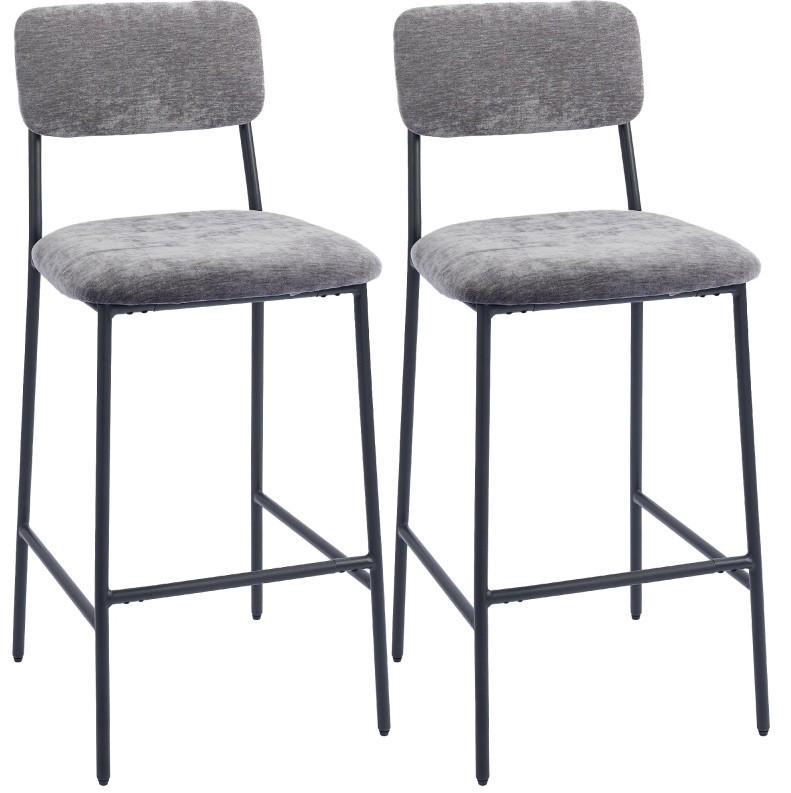 BARHOCKER 2er-Set Grau mit Rückenlehne und Fußstütze - Grau, Textil (45.5/101/48cm) - MIVRAY