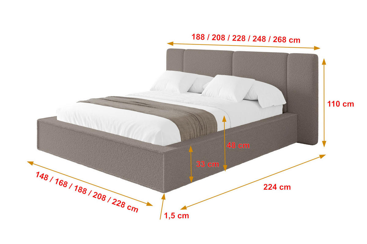 POLSTERBETT mit Bettkasten und Lattenrost, Bett mit Matratze H3/H4 - RIVO 120x200 Braun - Braun, Holzwerkstoff/Textil (120/200cm) - ALTDECOR