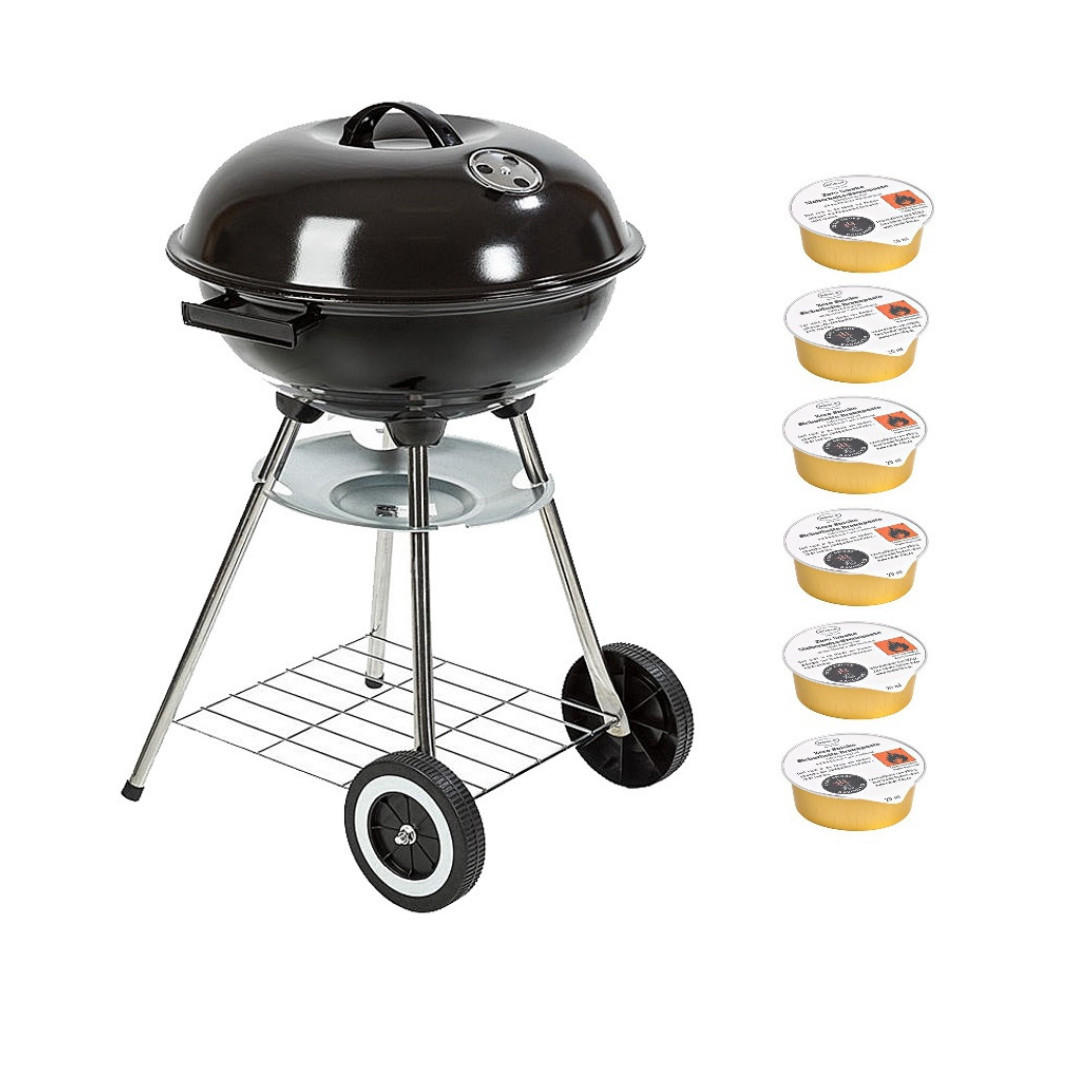 HOLZKOHLEGRILL Nottingham Kugelgrill Schwarz 44cm, BBQ Grill, Rundgrill, Outdoor Grill, Kohlegrill, Gartengrill, Standgrill, Campinggrill, Grillwagen - Schwarz, Metall (44/75/44cm) - BBQ Boss