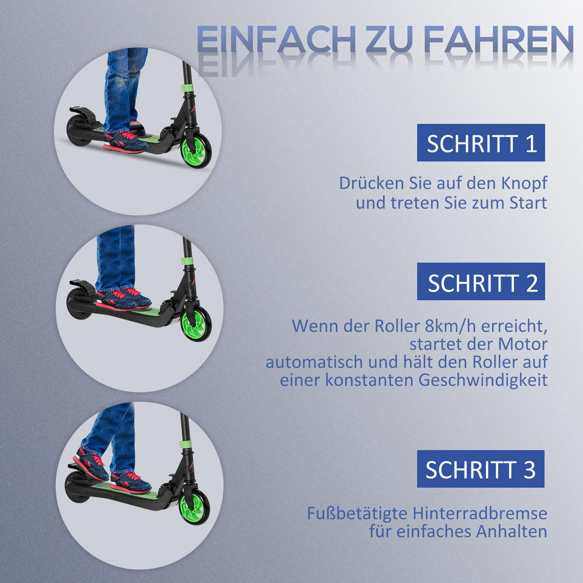 E-SCOOTER Verstärktes Nylon Aluminium Grün Schwarz - Grün, Kunststoff (71/36.5/80cm) - HOMCOM