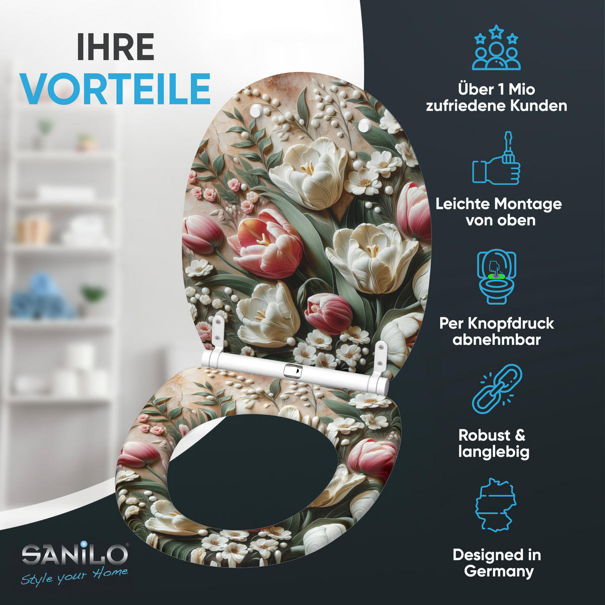 WC-SITZ mit Absenkautomatik & Top Fix Blossique - Grün, Holzwerkstoff (37.7/5/48cm) - Sanilo