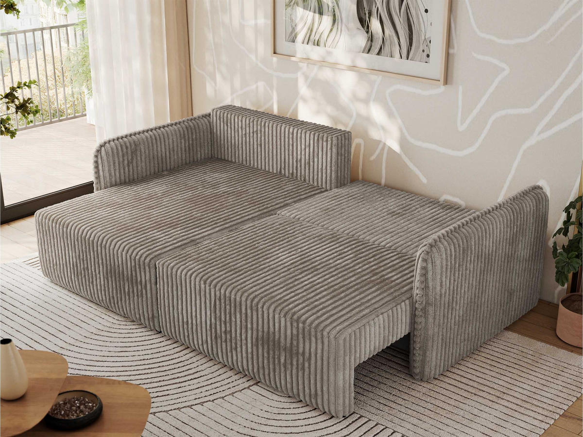 ECKSCHLAFSOFA MESTO L Hellbraun Cord - links - Hellbraun/Schwarz, Kunststoff/Textil (227/147cm) - MKS