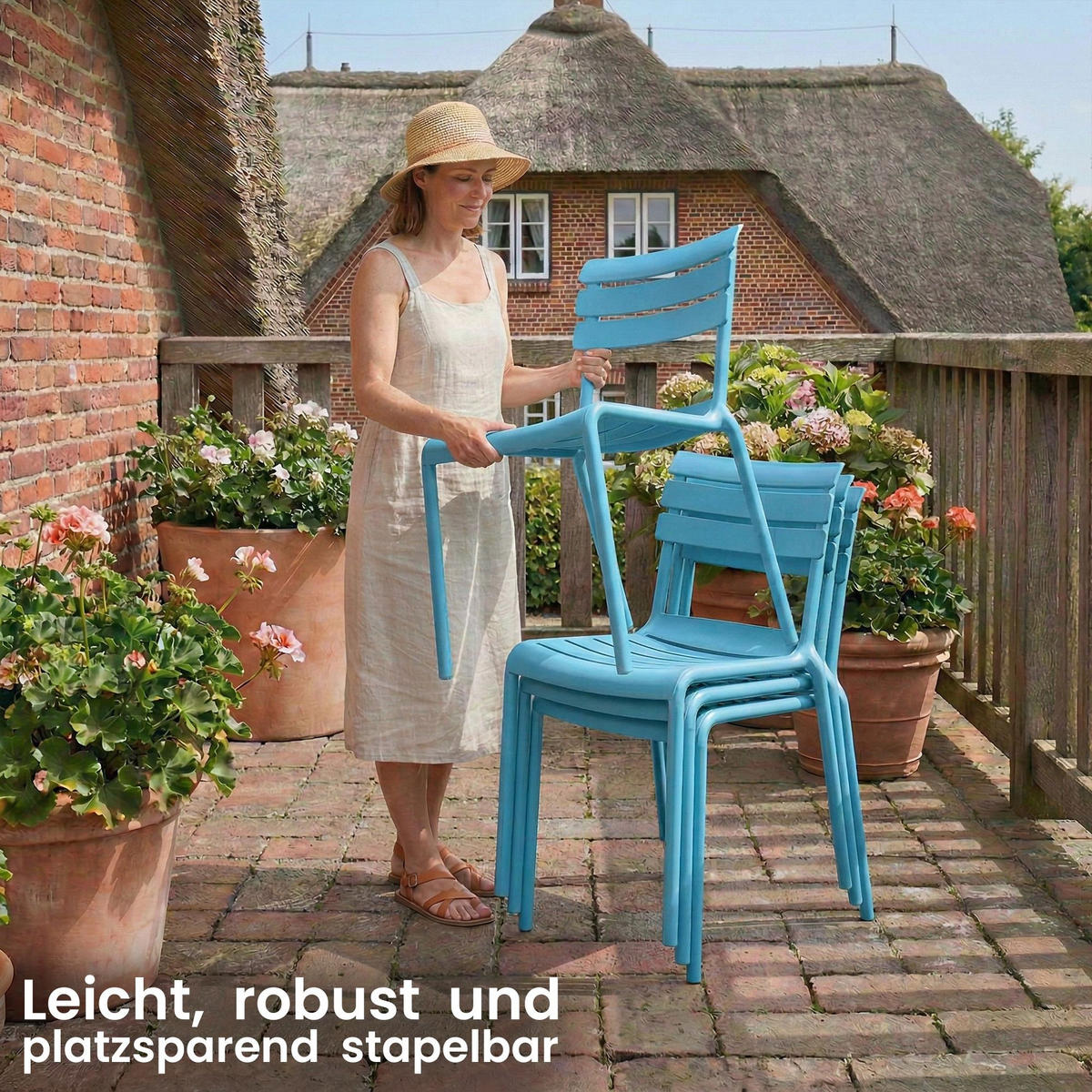 GARTENSTUHL Kunststoff Blau - Blau, Kunststoff (49/82/59cm) - CLP
