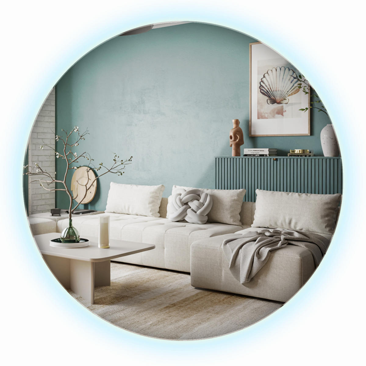 LED-SPIEGEL Ø 70 cm Kaltweiß - Blau, Glas (70/70/0.4cm) - ArtPrintCave