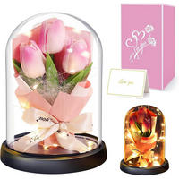 KUNSTBLUMEN im Glas mit LED-Licht Rosa - Rosa, Glas (15cm)