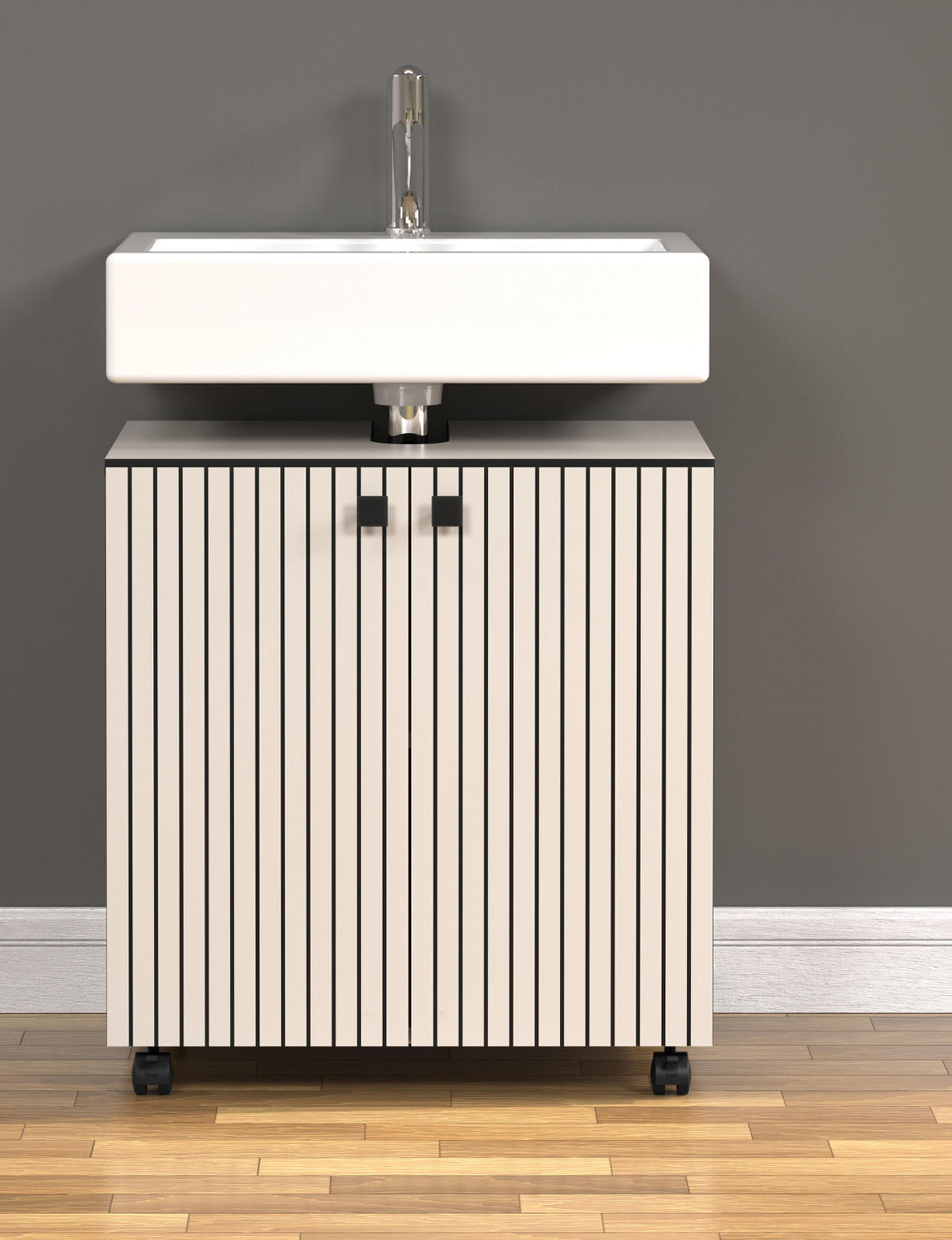 WASCHBECKENUNTERSCHRANK Kaschmir, grau 60 cm, Badschrank auf Rollen - Schwarz/Grau, Holzwerkstoff/Metall (42/64/60cm) - Top.Furn